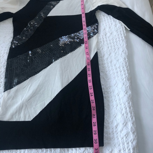 INC Macy’s holiday Sweater Top sequined Black and white color block size S - Picture 6 of 8